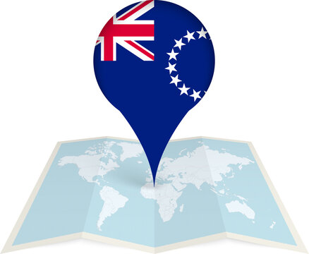 Cook Islands Flag Pointer on World Map