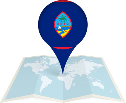 Guam Flag Pointer on World Map