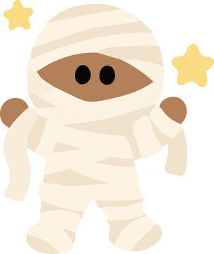 Cute Halloween mummy kid wrapped in white bandages vector illustration