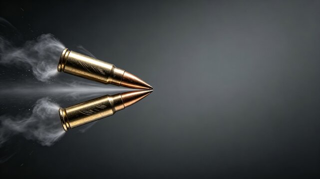 Two rifle bullets flying with smoke trails against dark background