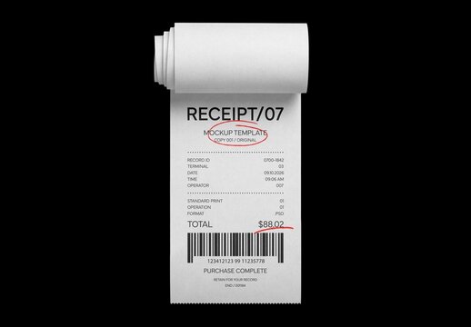 Rolled Receipt Mockup For Branding And Merchandise Design