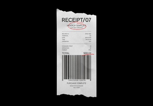 Torn Receipt Mockup For Branding And Merchandise Design