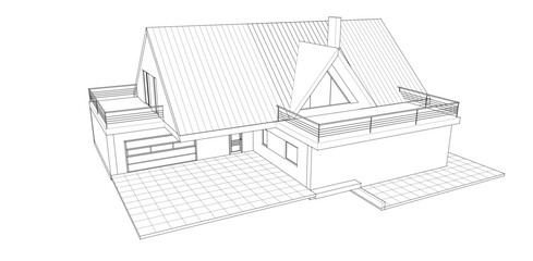 Fototapeta premium house architectural project sketch 3d illustration 
