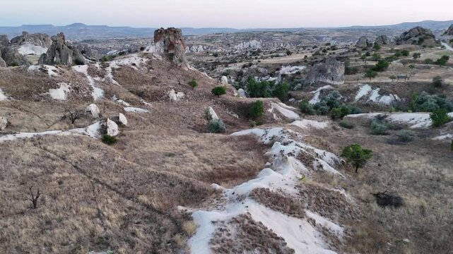 Aerial view of tuff rocks valley near Urgup in Cappadocia, Turkey.