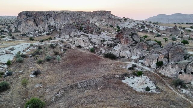 Aerial view of tuff rocks valley near Urgup in Cappadocia, Turkey.