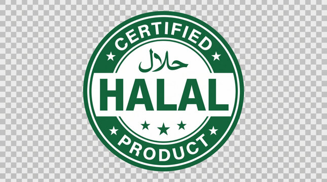 Halal certified product green round stamp label isolated on white background. Islamic dietary compliance mark and food seal