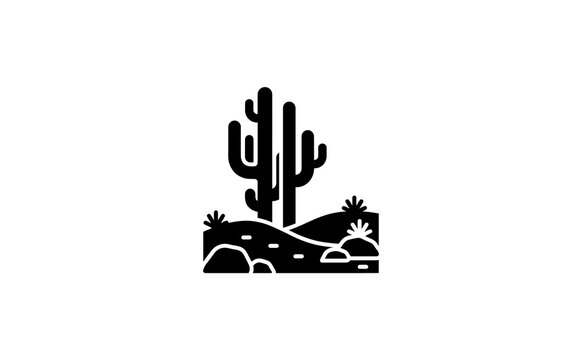 Desert cactus icon vector illustration in flat black and white style graphic