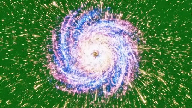 Vibrant Swirling Nebula With Starburst Effect on Green Background