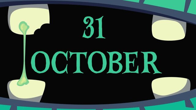 Animated 31 October Halloween title with spooky monster mouth and dripping slime