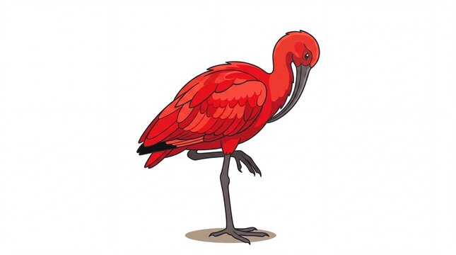 Scarlet ibis vector illustration standing on one leg isolated on white background