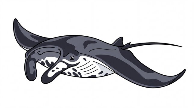 Manta ray vector illustration isolated on white background, cartoon sea animal design