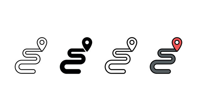 Set of four different route path map location icons for navigation design