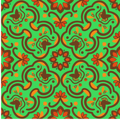 Green seamless pattern with floral and butterfly motifs © santy