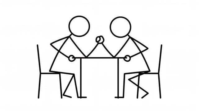 Animated Black and White Stick Figure Arm Wrestling Competition Concept