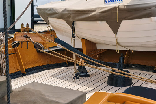 Maritime heritage and historic vessel restoration deck detail of the logger Balder at the Dordt in Stoom festival in Dordrecht Netherlands