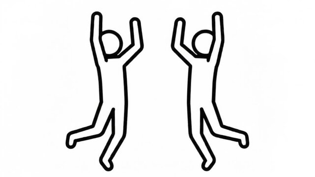 Animated Black and White Stick Figure High Five Celebration Concept