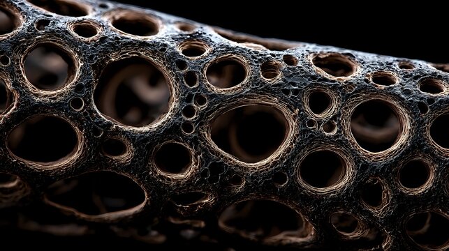 Macro cross section of biochar revealing intricate porous carbon architecture illuminated by soft laboratory lighting advanced carbon capture concept exceptional clarity