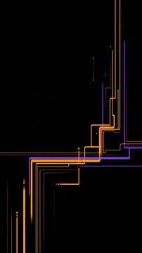 Futuristic abstract geometric neon grid lines in orange and purple on black background for cyberpunk technology meme designs