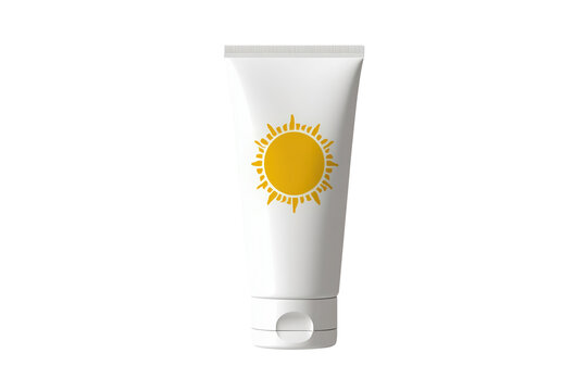 White sunscreen cream tube with sun icon
