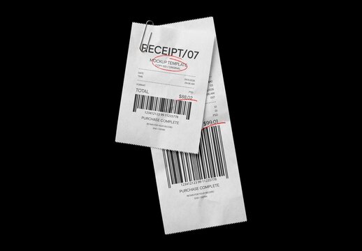 Receipt With Paperclip Mockup For Branding And Merchandise Design