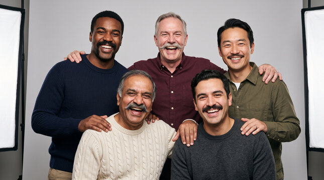 Group of men with mustaches celebrating men's health awareness  