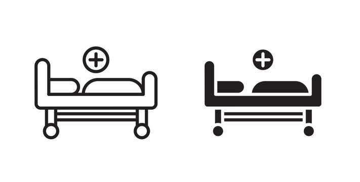 Hospital bed icon flat outline in black