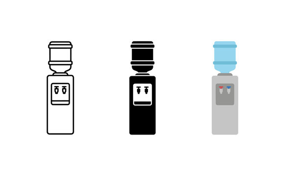 Minimalist water cooler icons set in outline silhouette and color styles