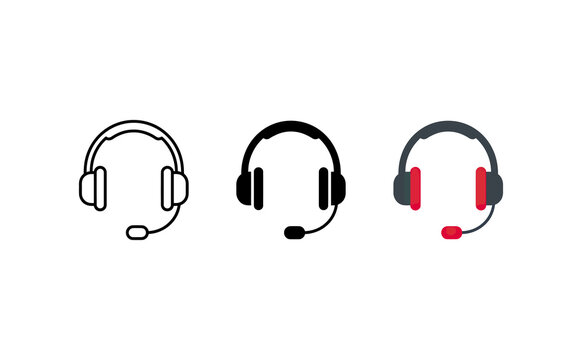 Minimalist headset icons set featuring outline solid and colorful vector styles on white background