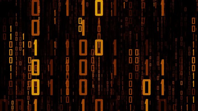 Orange Digital Data Stream 0 and 1 Numbers Falling Seamless Loop Video with Depth