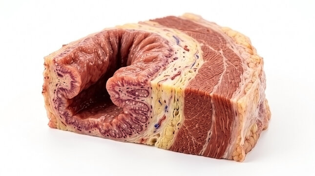 Anatomical cross section model of the human rectal canal showing internal and external sphincter muscles with physiology