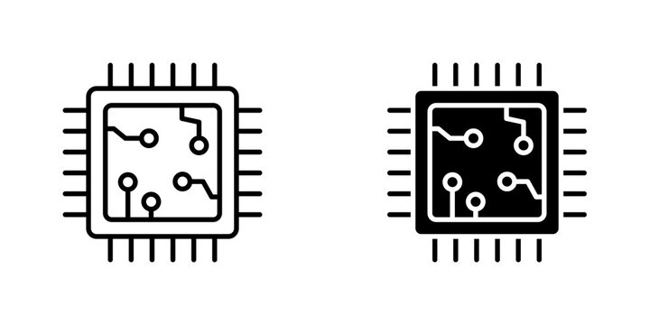 Microchip icon flat outline in black