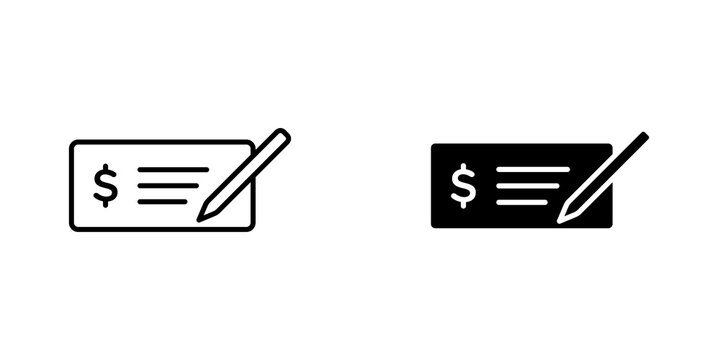 Money check icon flat outline in black
