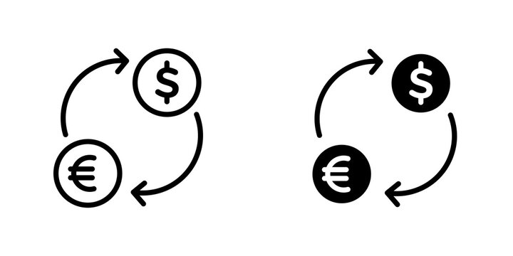 Money exchange icon flat outline in black