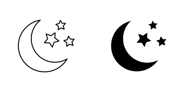Moon stars icon flat outline in black