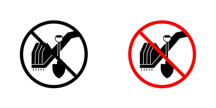 No digging sign flat outline in black