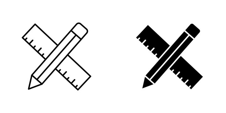 Pencil and ruler icon flat outline in black