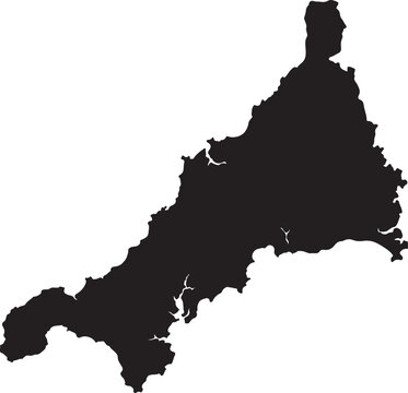 Black silhouette map of cornwall county in england isolated on a plain white background
