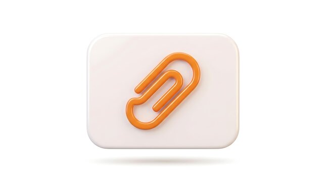 Orange paperclip icon on a white rounded square button isolated on white background