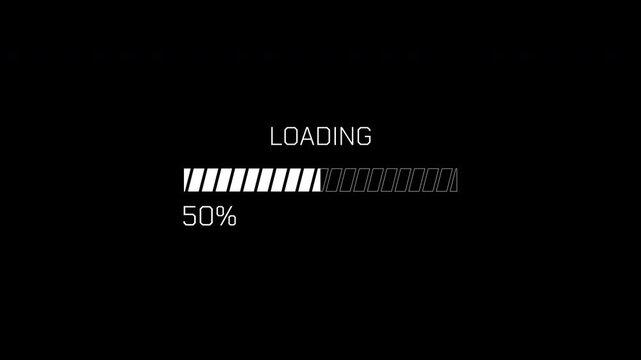 Loading Progress Bar and Indicator Animation Line Icon Set Featuring Striped Design, 50 Percent Display, Processing Status, Wait Symbol, and Technology Elements for Vector Design[cite: 16]