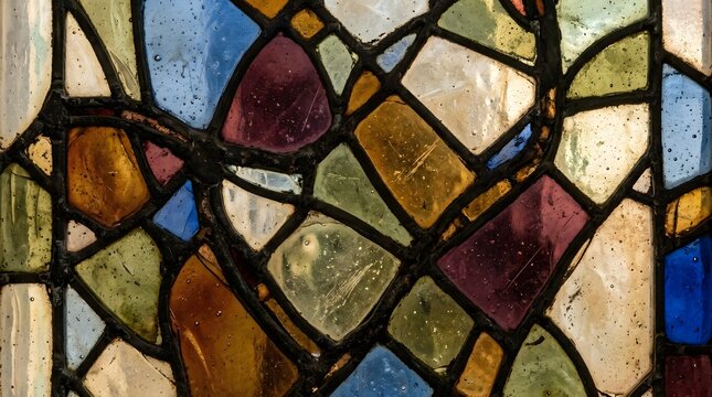 Abstract Stained Glass Window Pane Mosaic with Colorful Geometric Segments