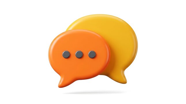 3d render of orange and yellow speech bubbles for communication and messaging concept isolated on white background