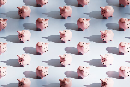 Pattern of Pink Piggy Banks in 3D