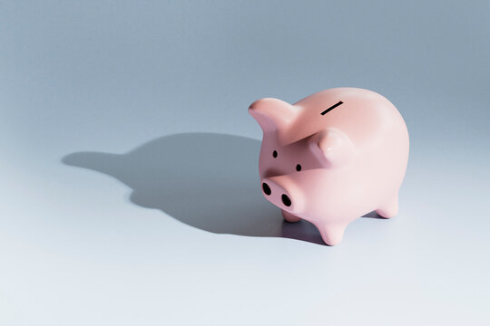 Single Pink Piggy Bank with Copy Space