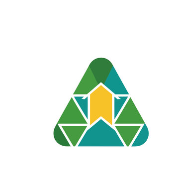 Abstract geometric triangle with yellow arrow