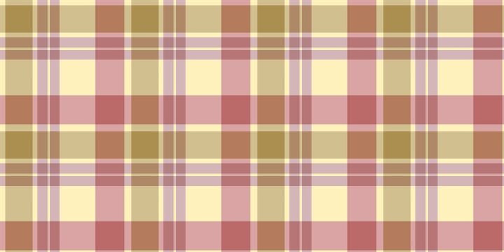 Seamless plaid pattern with checks in pink, brown, beige, and yellow. Geometric textile design
