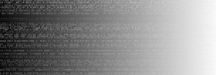 Obraz premium Matrix binary code background with white digital flow effect. Ideal for cyberpunk themes, tech designs, hacking or coding visuals, sci-fi and digital interfaces. Vector illustration