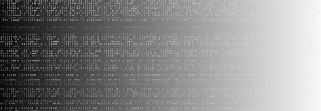 Matrix binary code background with white digital flow effect. Ideal for cyberpunk themes, tech designs, hacking or coding visuals, sci-fi and digital interfaces. Vector illustration