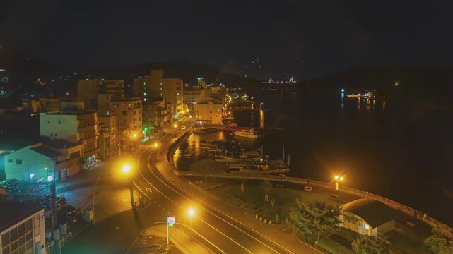 Onomichi Harbor Lights and Waterfront at Night Japan Time lapse