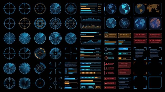 Military technical HUD interface collection, graphics and high-tech digital interface elements