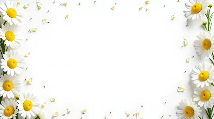 Plakat Delicado borde primaveral elaborado íntegramente con flores frescas de margarita y tallos verdes y esbeltos